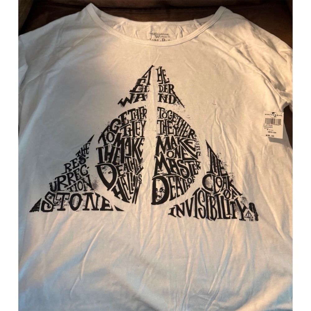 NWT Universal Studios Wizarding World Harry Potter Shirt Deathly Hallows M White - Picture 2 of 5